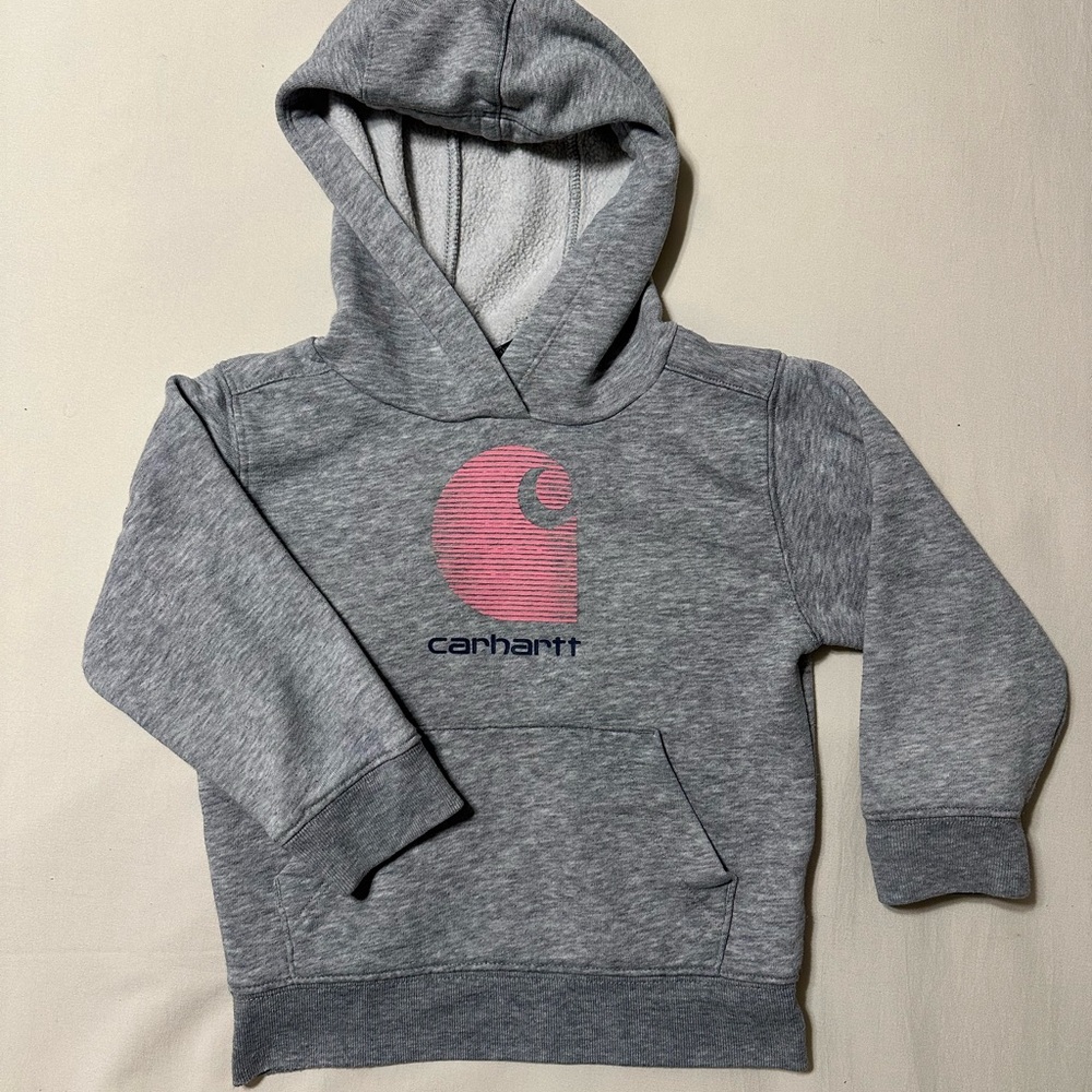 Carhartt Kids Gray and Pink Logo Hoodie